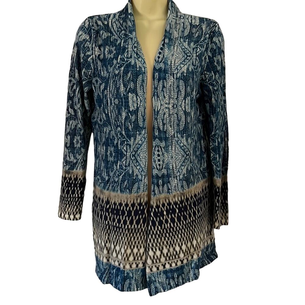 Chico’s Blue Print Lightweight Knit Cardigan Sweater